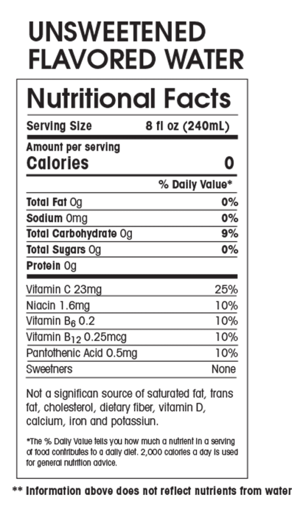 Slushie Nutrition Label